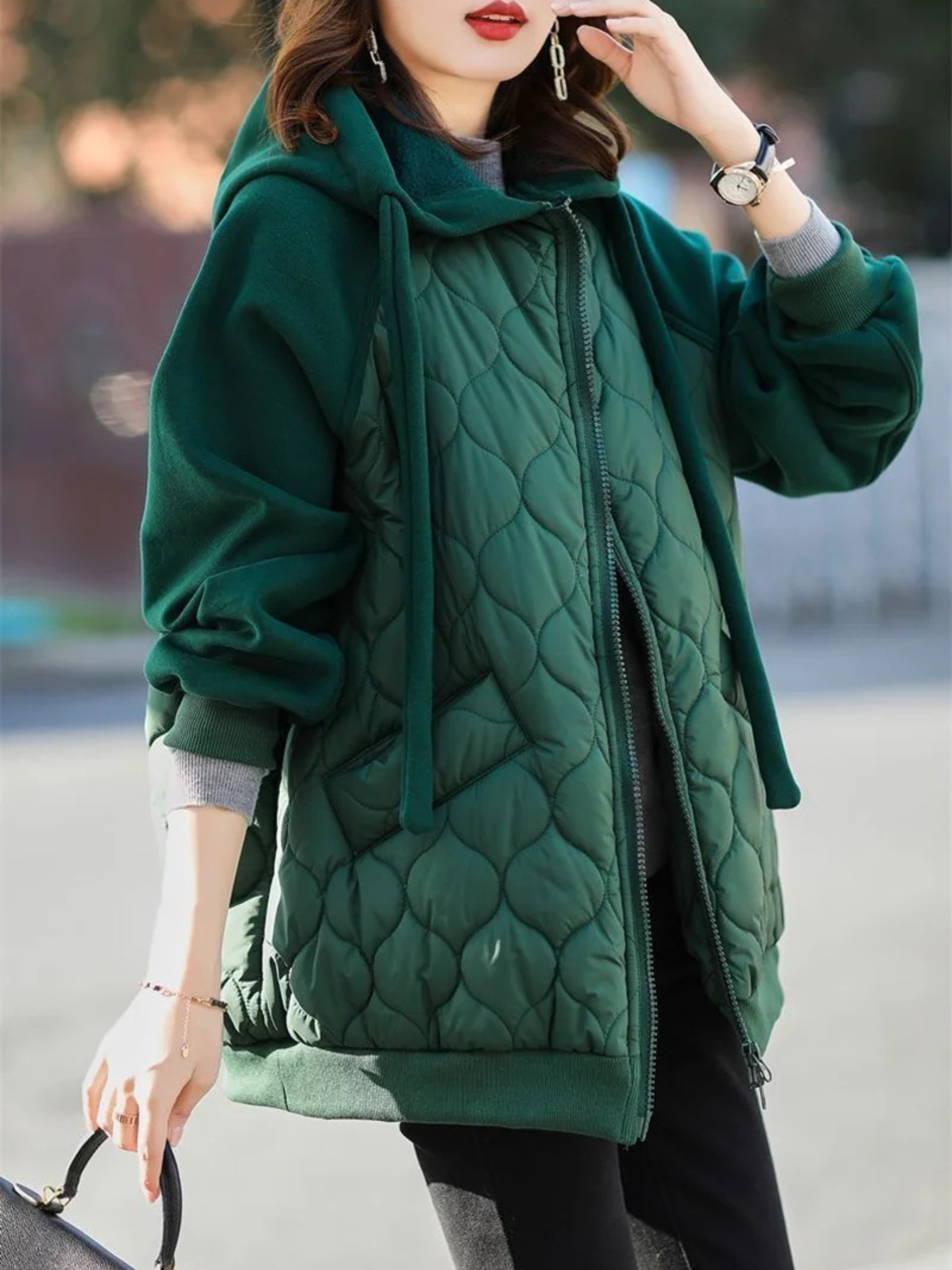 Oversized Gewatteerde Winterjas Dames met Capuchon en Fleece Voering – Trendy en Comfortabel 8