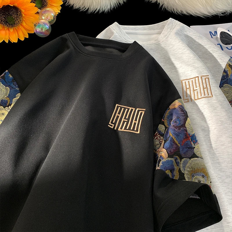 Oversized T-Shirt Heren met Beren Borduurwerk – Casual Streetwear, Zacht Polyester, Extra Lange Mouwen 2