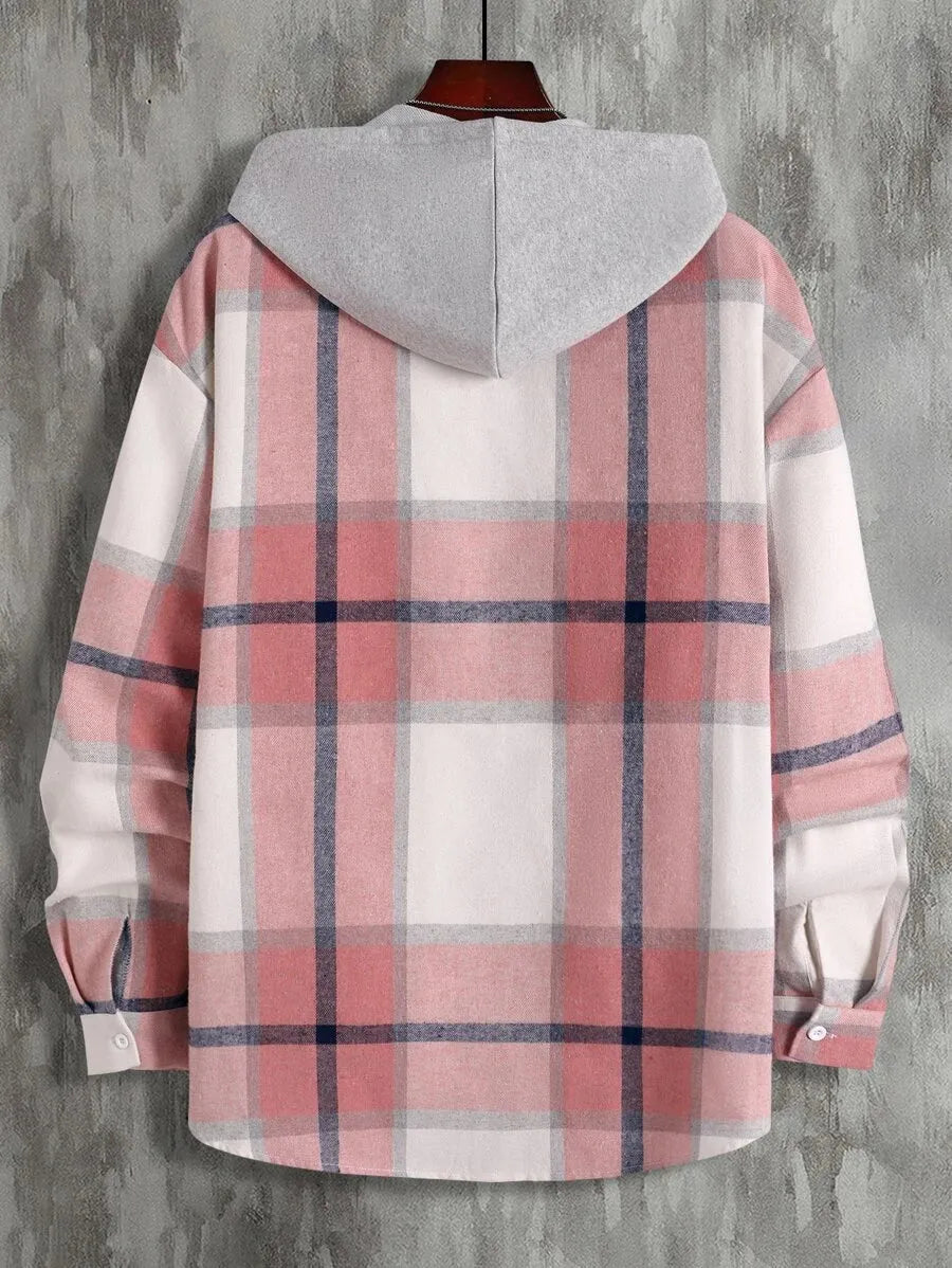 Geruit Overhemd met Capuchon en Dubbele Zakken – Oversized Casual Longsleeve 12