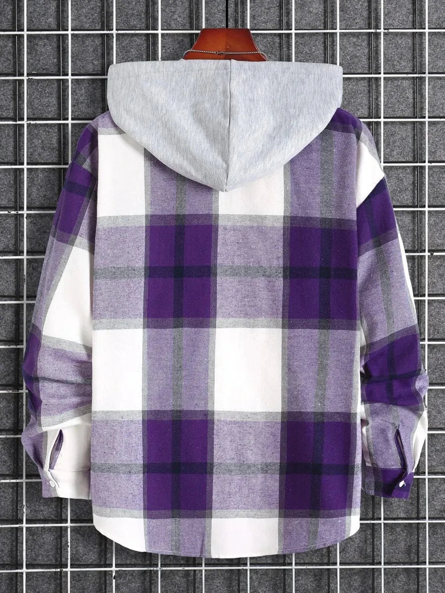 Geruit Overhemd met Capuchon en Dubbele Zakken – Oversized Casual Longsleeve 30