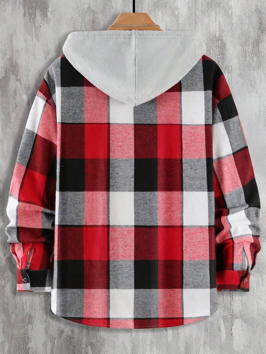 Geruit Overhemd met Capuchon en Dubbele Zakken – Oversized Casual Longsleeve 10