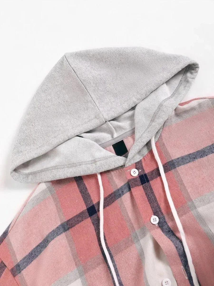 Geruit Overhemd met Capuchon en Dubbele Zakken – Oversized Casual Longsleeve 13