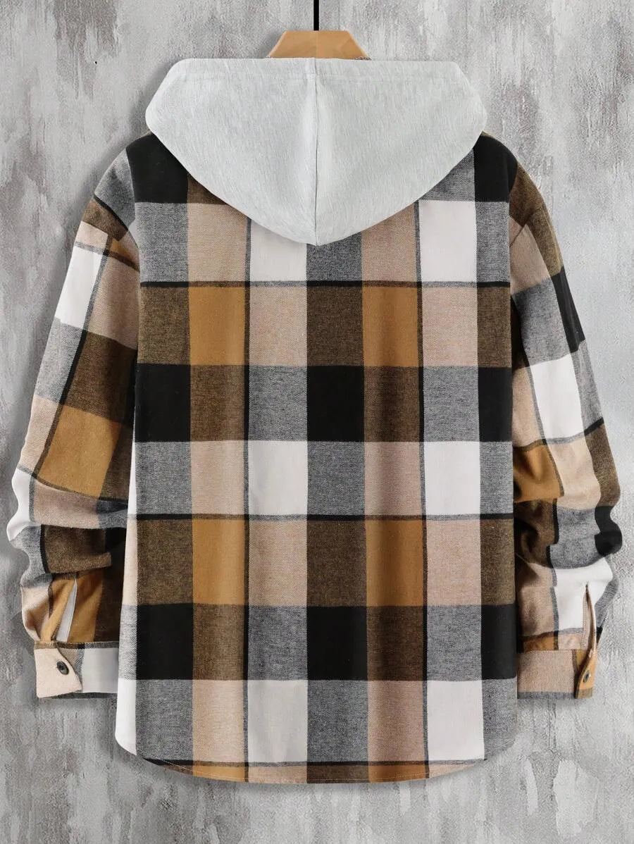 Geruit Overhemd met Capuchon en Dubbele Zakken – Oversized Casual Longsleeve 19