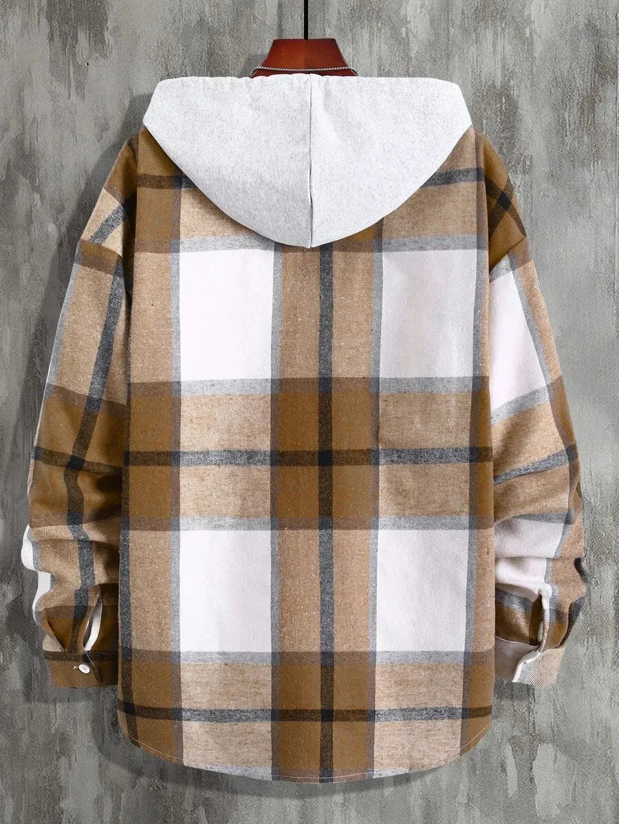 Geruit Overhemd met Capuchon en Dubbele Zakken – Oversized Casual Longsleeve 23