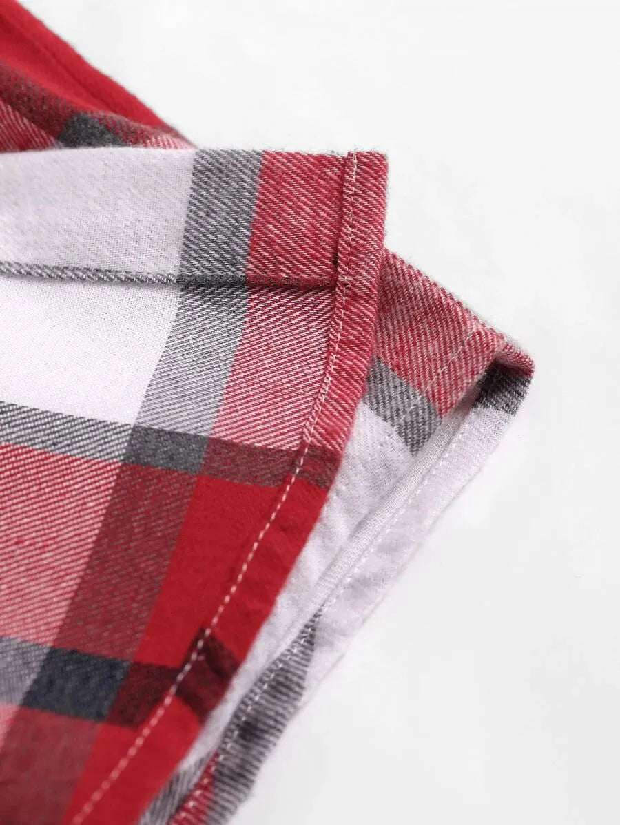 Geruit Overhemd met Capuchon en Dubbele Zakken – Oversized Casual Longsleeve 35