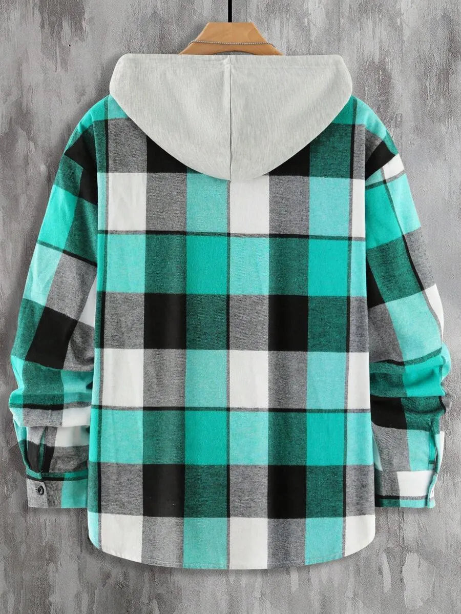 Geruit Overhemd met Capuchon en Dubbele Zakken – Oversized Casual Longsleeve 16