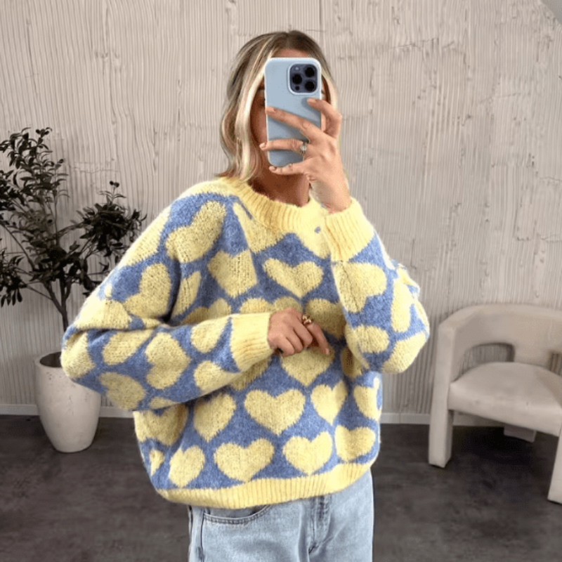 Damestrui met Hartpatroon – Zachte Gebreide Pullover met Liefdevol Design-03