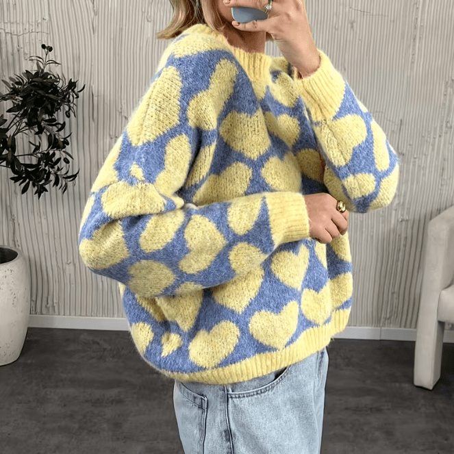 Damestrui met Hartpatroon – Zachte Gebreide Pullover met Liefdevol Design-04