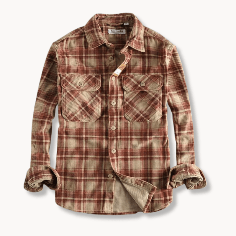 Retro Geruite Flanel Shirt van Zacht Corduroy met Omgeslagen Kraag – Comfortabel en Stijlvol 1