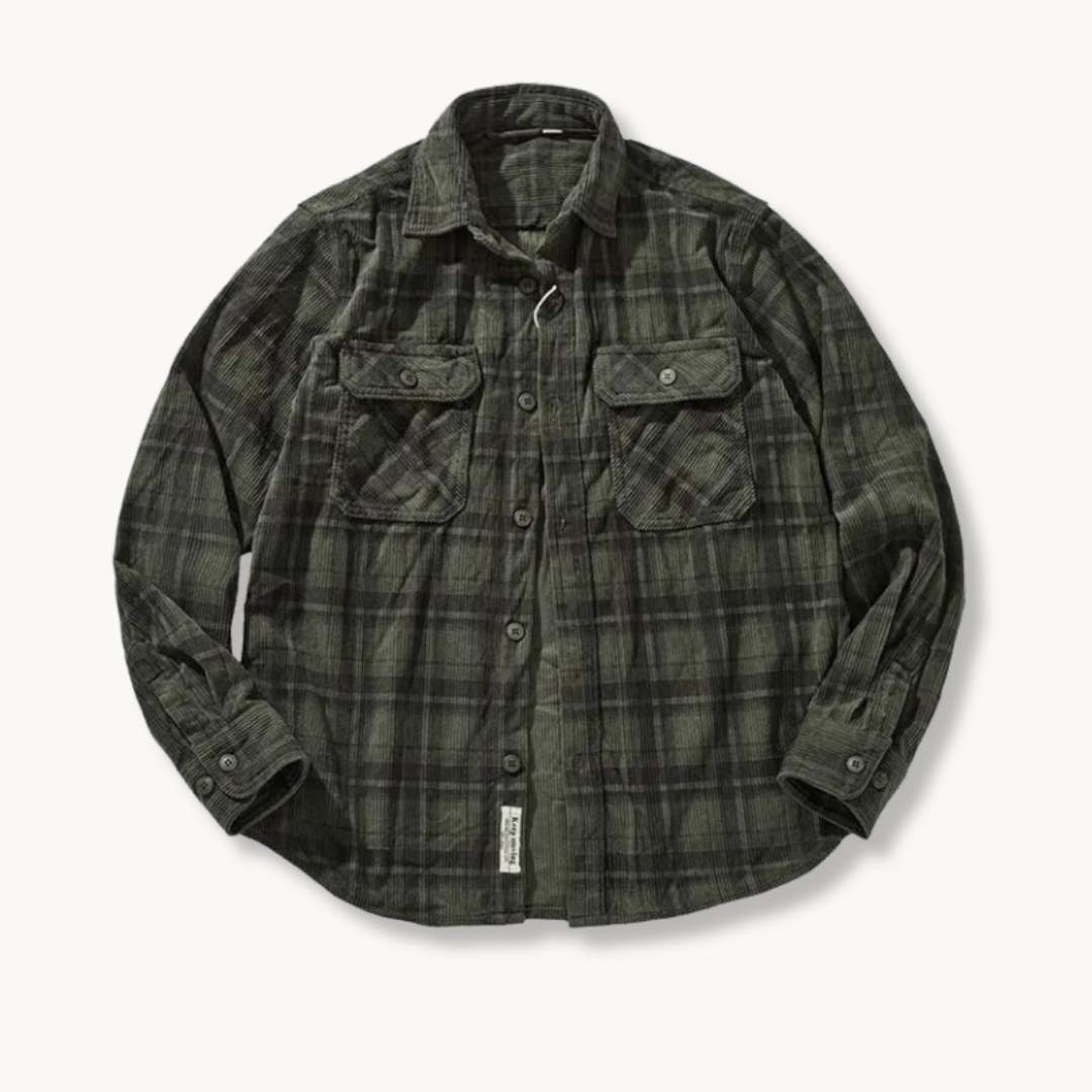 Retro Geruite Flanel Shirt van Zacht Corduroy met Omgeslagen Kraag – Comfortabel en Stijlvol 3