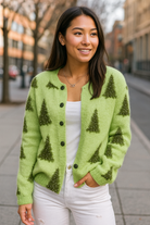 Retro Kerstboom Gebreid Vest – Knoopvest met Kunstprint voor Dames 1