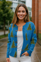 Retro Kerstboom Gebreid Vest – Knoopvest met Kunstprint voor Dames 2