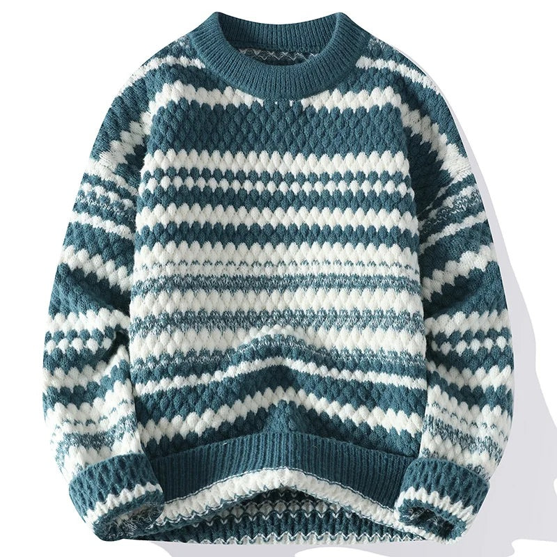 Retro Wollen Heren Trui met Zigzagpatroon – Bruin, Comfortabele Sweater voor Herfst en Winter 1