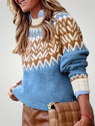 Scandinavische Dames Trui met Hoge Halslijn en Kleurrijk Patroon - Warm en Comfortabel voor Koude Dagen 0
