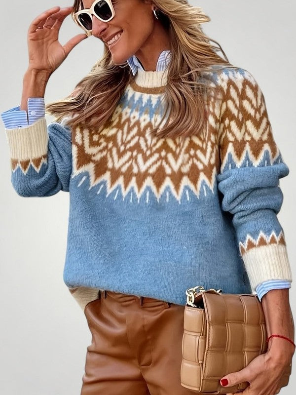 Scandinavische Dames Trui met Hoge Halslijn en Kleurrijk Patroon - Warm en Comfortabel voor Koude Dagen 1