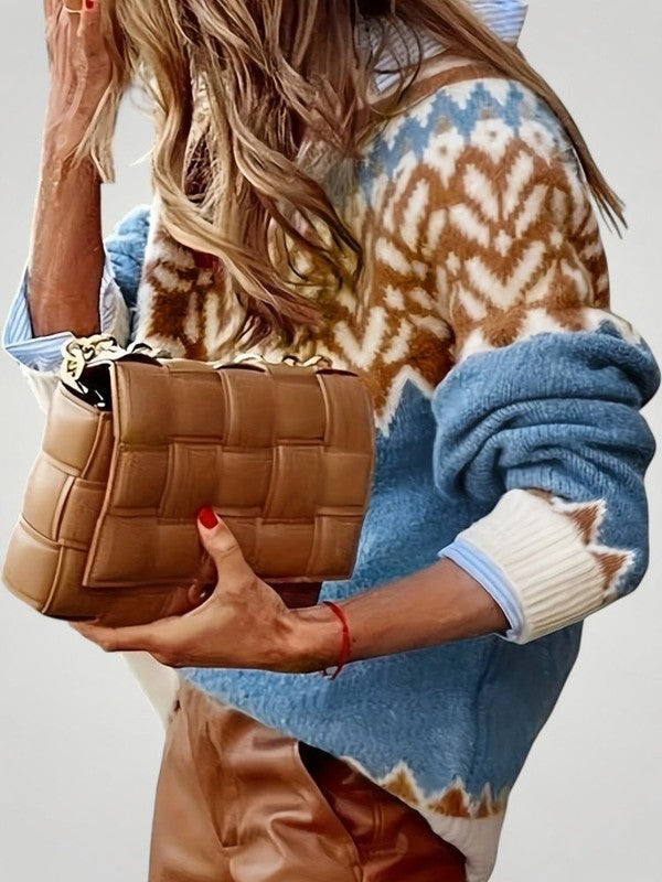 Scandinavische Dames Trui met Hoge Halslijn en Kleurrijk Patroon - Warm en Comfortabel voor Koude Dagen 2