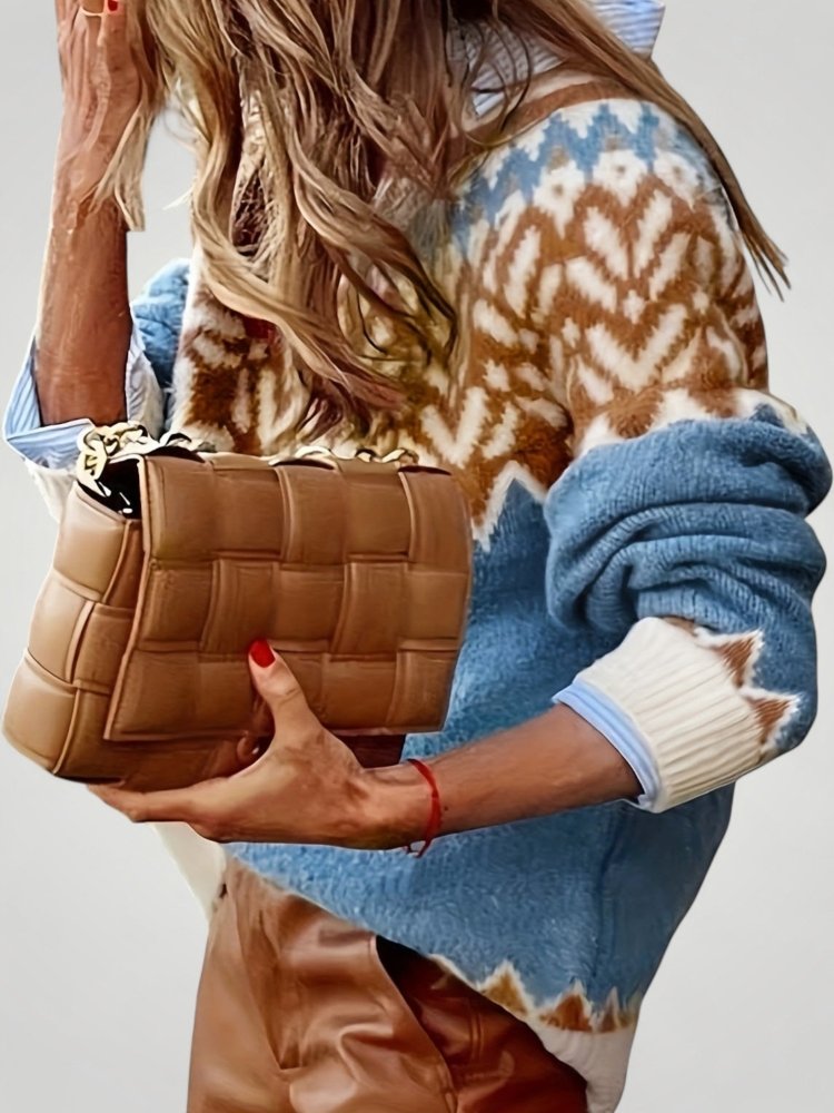 Scandinavische Dames Trui met Hoge Halslijn en Kleurrijk Patroon - Warm en Comfortabel voor Koude Dagen 2