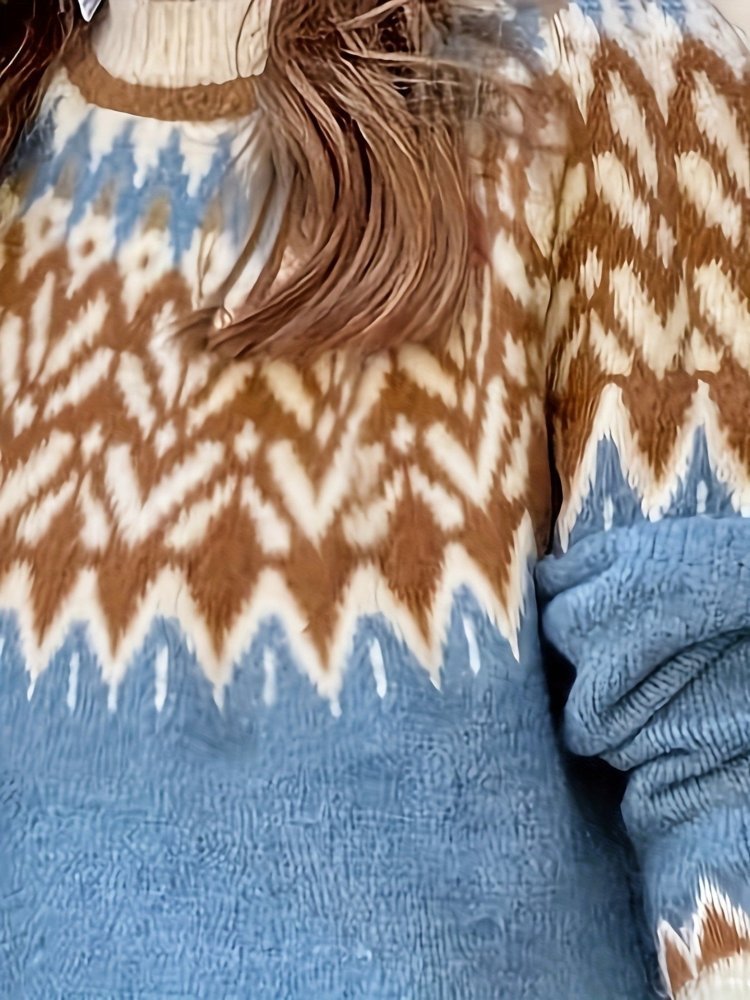 Scandinavische Dames Trui met Hoge Halslijn en Kleurrijk Patroon - Warm en Comfortabel voor Koude Dagen 3