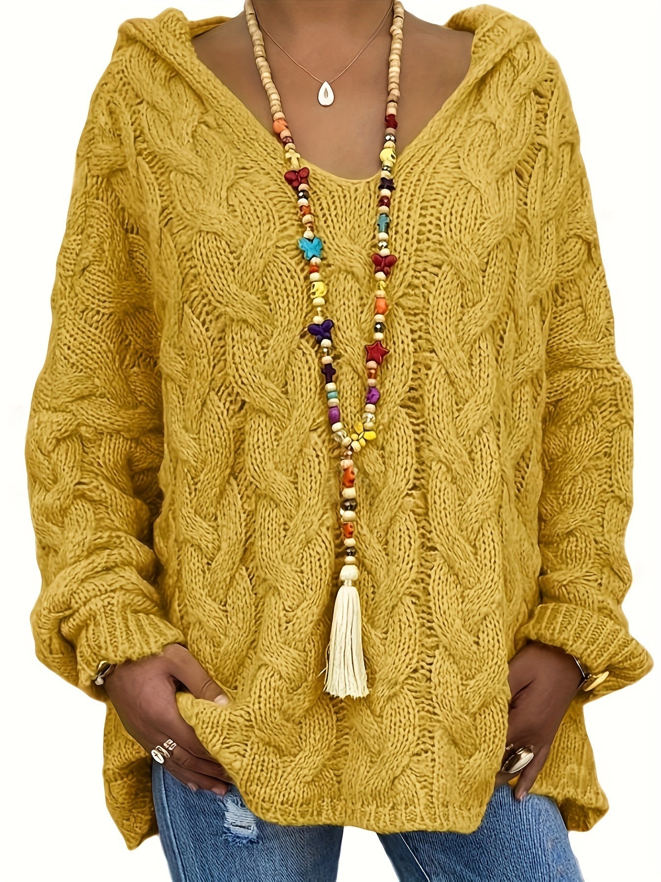 Stijlvolle Casual Trui voor Dames met Kabeltextuur en V-hals – Ideaal voor Koelere Dagen 1