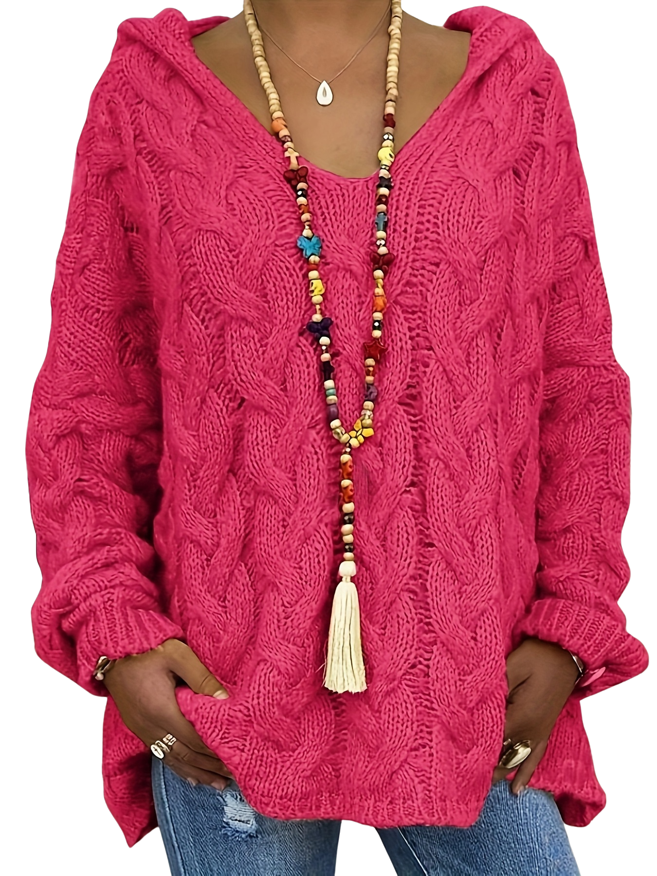 Stijlvolle Casual Trui voor Dames met Kabeltextuur en V-hals – Ideaal voor Koelere Dagen 2