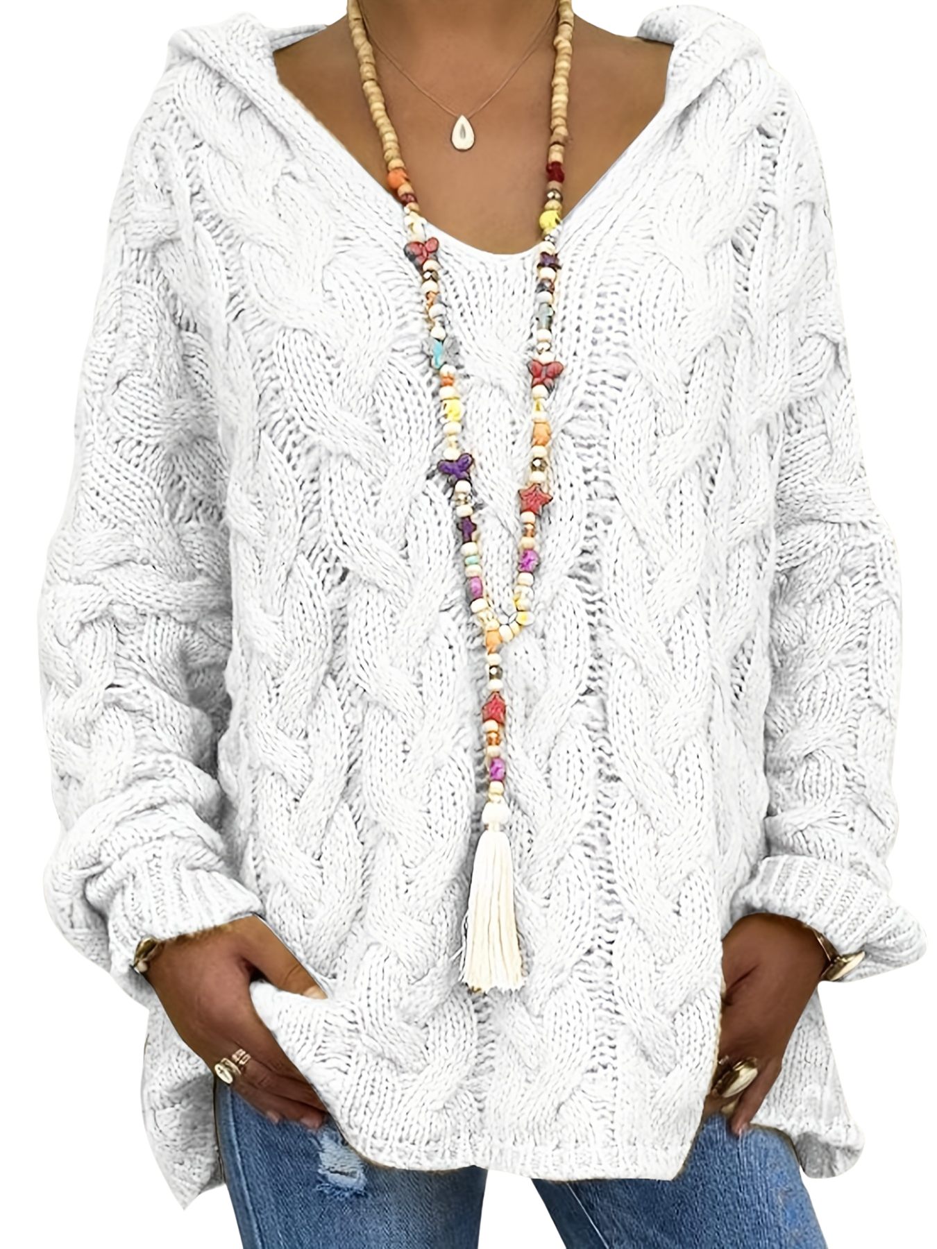 Stijlvolle Casual Trui voor Dames met Kabeltextuur en V-hals – Ideaal voor Koelere Dagen 7