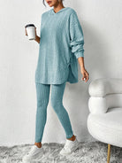 Tweedelige Loungewear Set Dames met Oversized Top en Hoge Taille Legging – Geribbelde Gebreide Comfortabele Outfit 0