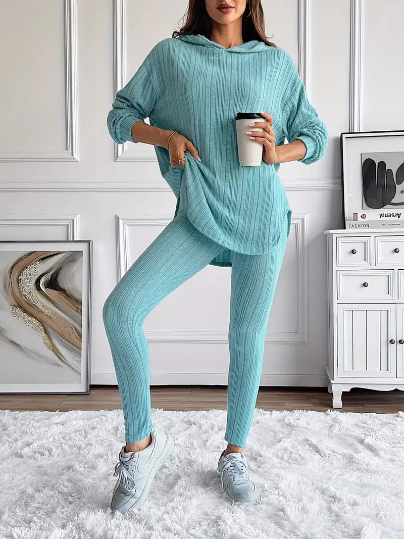 Tweedelige Loungewear Set Dames met Oversized Top en Hoge Taille Legging – Geribbelde Gebreide Comfortabele Outfit 2