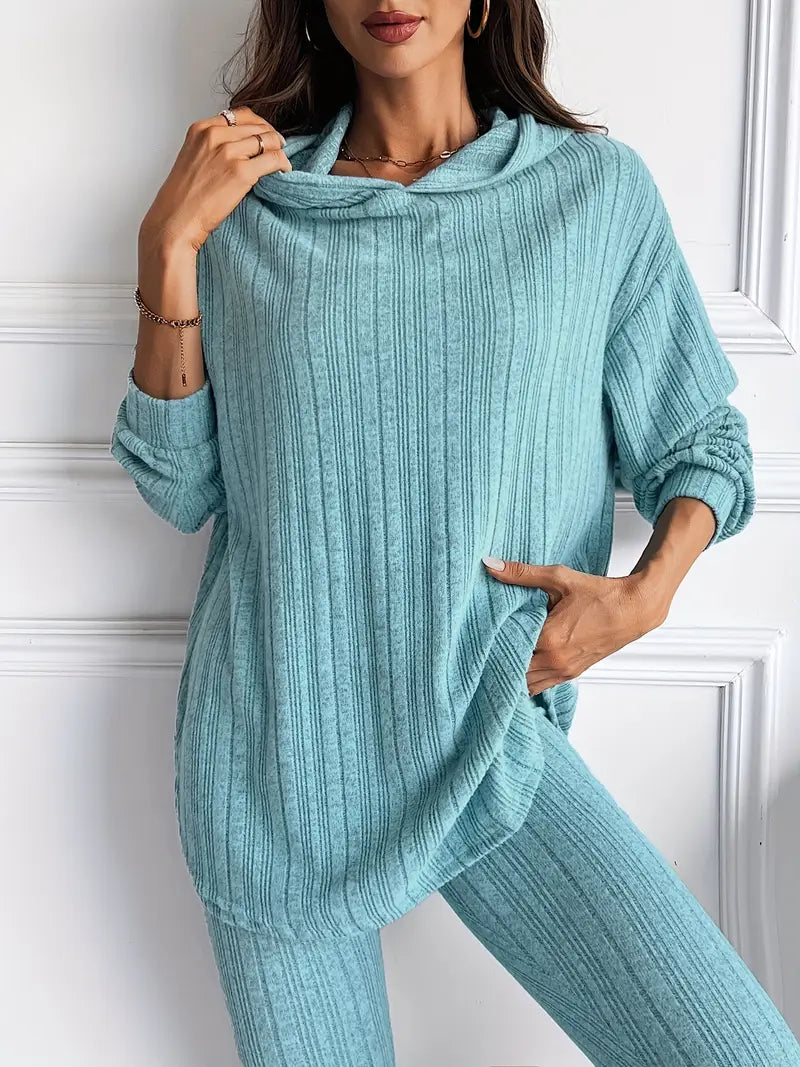 Tweedelige Loungewear Set Dames met Oversized Top en Hoge Taille Legging – Geribbelde Gebreide Comfortabele Outfit 3