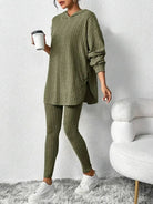 Tweedelige Loungewear Set Dames met Oversized Top en Hoge Taille Legging – Geribbelde Gebreide Comfortabele Outfit 5
