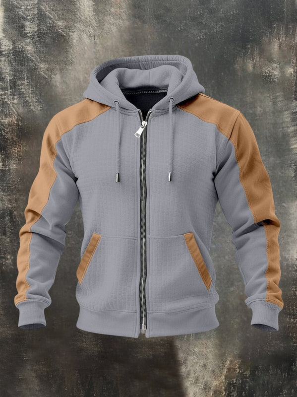Tweekleurige Hoodie Heren met Rits en Verstelbare Capuchon – Comfortabel Sweatshirt voor Dagelijks Gebruik 1