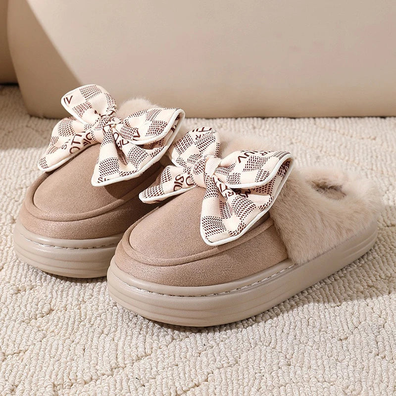 Warme Dames Pantoffels met Antislipzool en Zachte Katoenen Voering – CozyBow Wintersloffen in Roze, Grijs, Beige, Donkerblauw 4