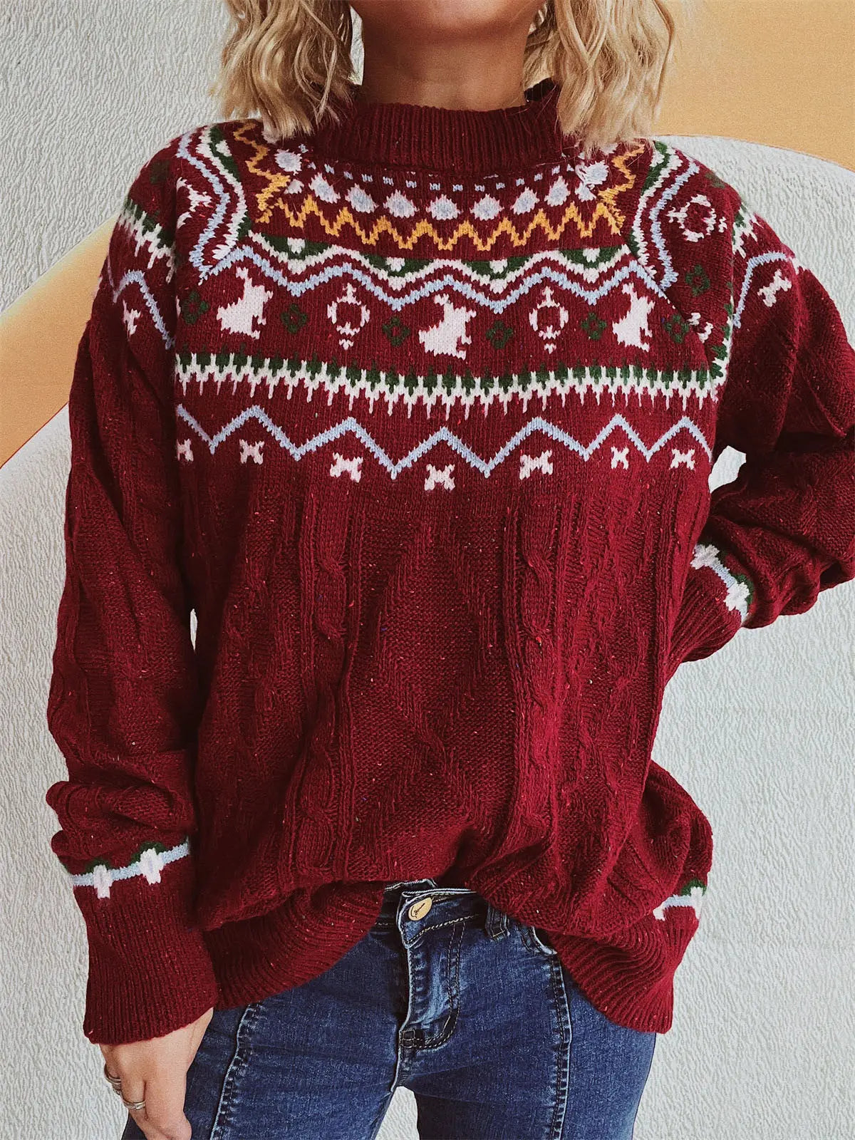 Warme Damestrui met Fair Isle Patroon - Comfortabele Losse Pasvorm voor Winter, Verkrijgbaar in Maten S t/m 2XL 0