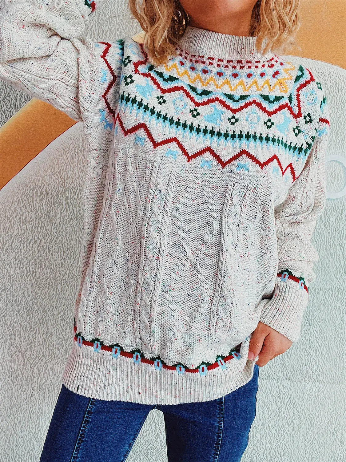 Warme Damestrui met Fair Isle Patroon - Comfortabele Losse Pasvorm voor Winter, Verkrijgbaar in Maten S t/m 2XL 4