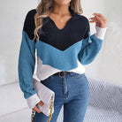 Warme Damestrui met V-hals en Gestreept Patroon – Casual Losse Fit voor Herfst en Winter 2