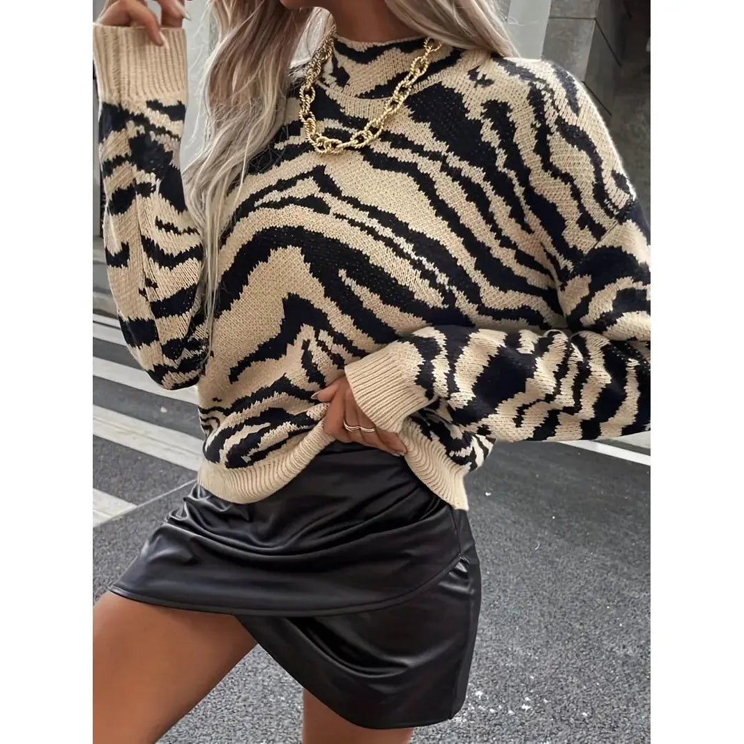 Warme Damestrui met Zebraprint en Opstaande Kraag – Perfect voor de Winter 2
