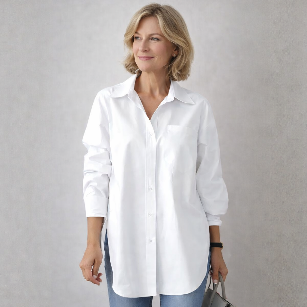 Witte Dames Blouse – Elegante Geweven Stof met Lange Mouwen en Tijdloze Uitstraling 1