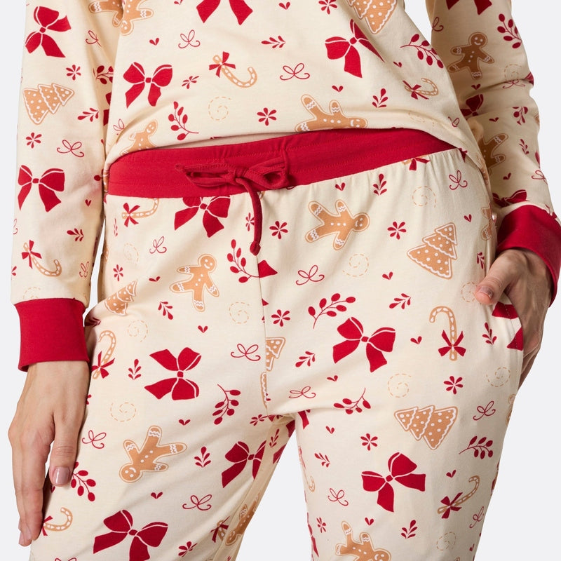 Zachte Peperkoek Kerstpyjama Dames - Katoenmix met Elastaan, Elastische Pasvorm voor Nachtkleding Dames 5