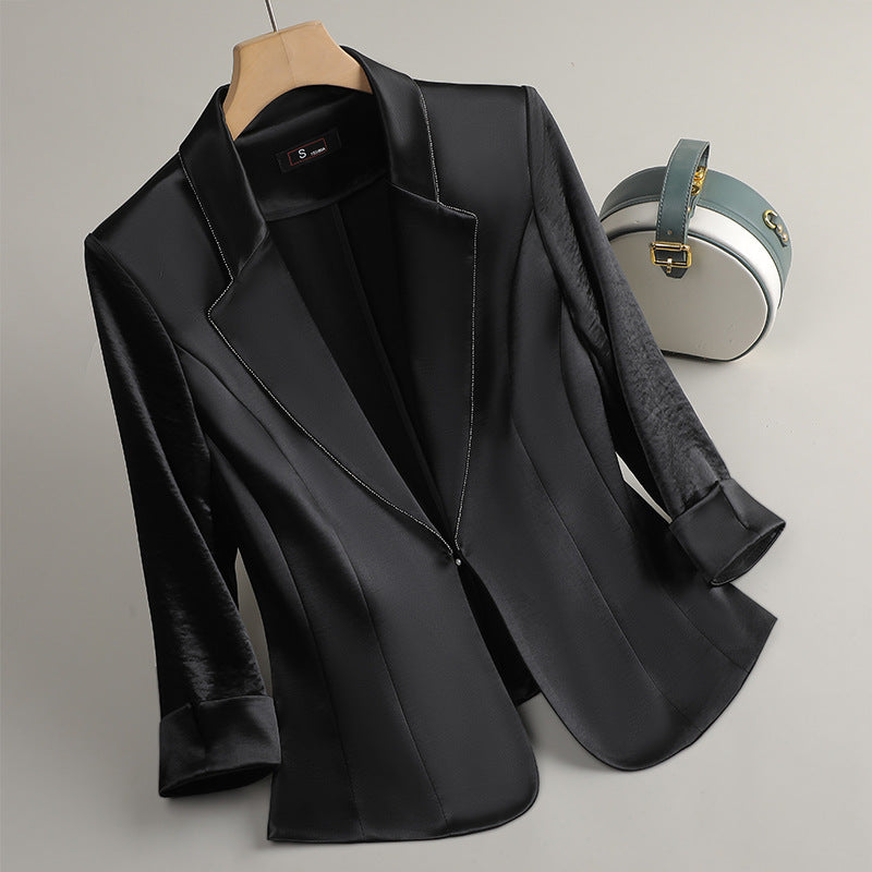 Zijden Blazer Dames met Glanzende Afwerking – Modern en Elegant voor Elke Gelegenheid 2