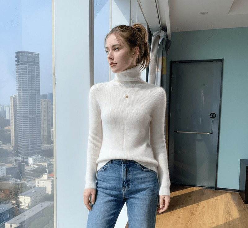 Zwarte Damestrui met Hoge Kraag en Slank Gesneden Vorm – Warme en Stijlvolle Dames Truien voor Elke Gelegenheid 0