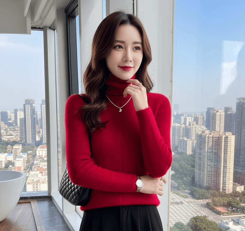 Zwarte Damestrui met Hoge Kraag en Slank Gesneden Vorm – Warme en Stijlvolle Dames Truien voor Elke Gelegenheid 2