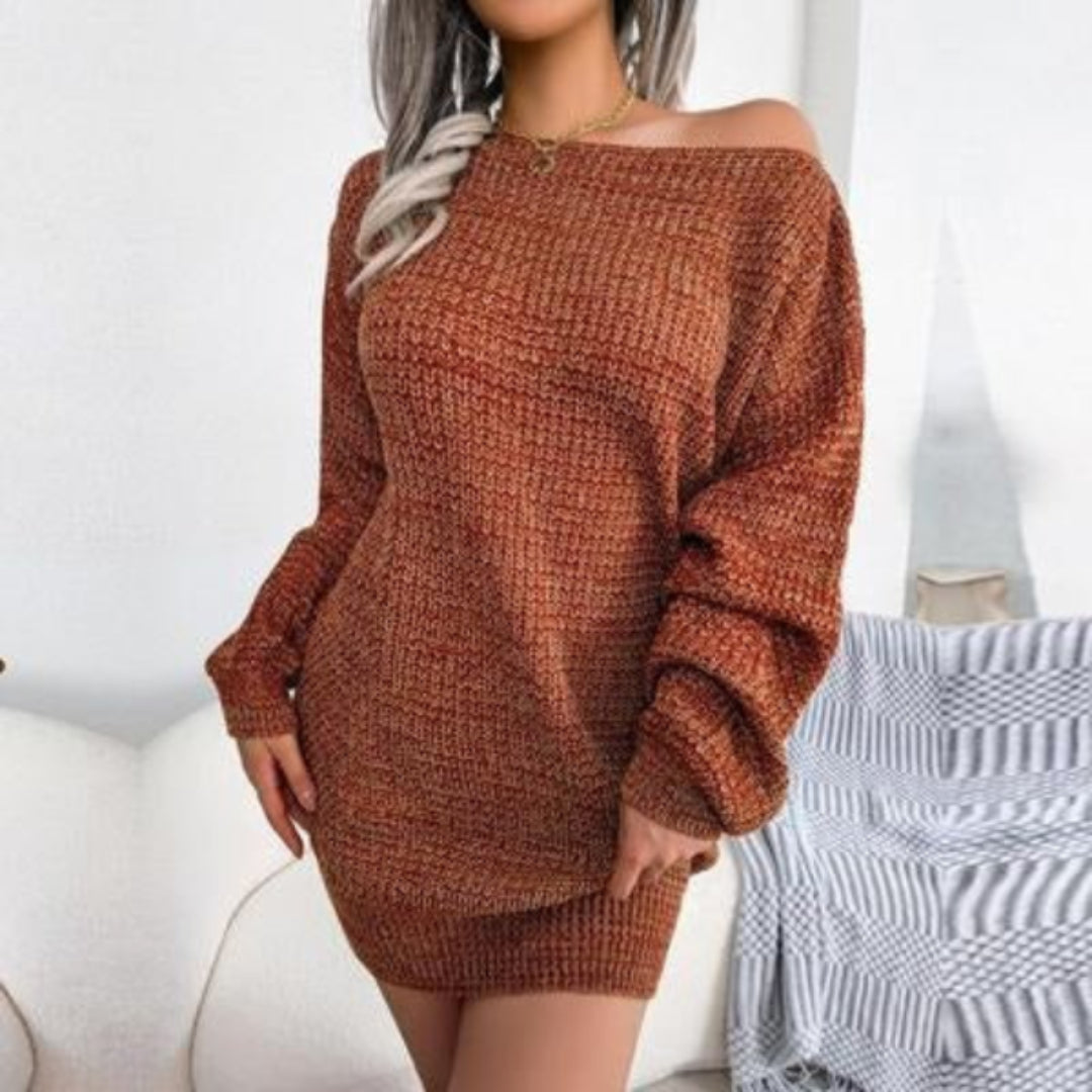 Eenvoudige Lange Mouw Mini-Pullover Jurk-05