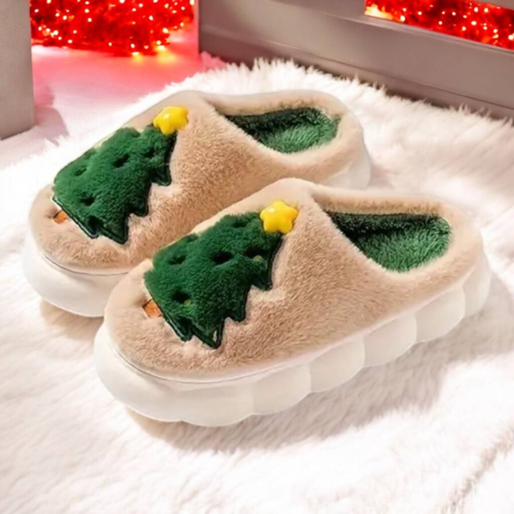 Pluche Kerstboom Bubble Slippers – Warme Antislip Pantoffels voor Feestelijke Comfort 3
