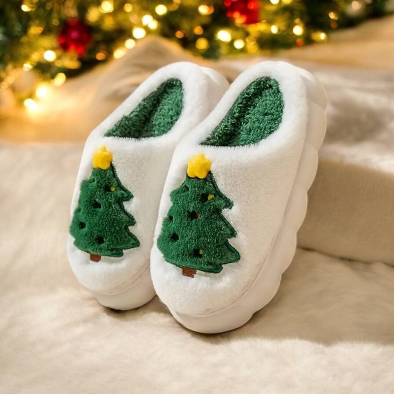 Pluche Kerstboom Bubble Slippers – Warme Antislip Pantoffels voor Feestelijke Comfort 5