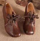 Retro Leren Dames Schoenen – Handgemaakte Pumps met Vierkante Neus en Dikke Hak in Bruin/Zwart 4