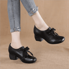 Retro Leren Dames Schoenen – Handgemaakte Pumps met Vierkante Neus en Dikke Hak in Bruin/Zwart 2