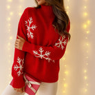 Dames Coltrui met Sneeuwvlokpatroon – Comfortabele Wintertrui voor Feestdagen, Losse Pasvorm 3